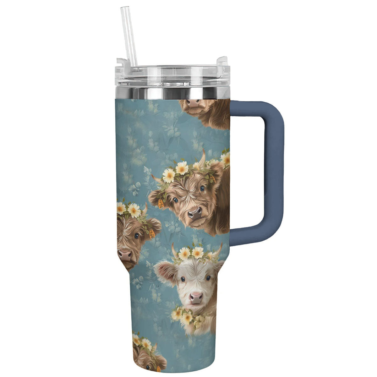 Cow 40 Oz Shineful™ Tumbler Floral Ver5 Lk8 Navy 40Oz