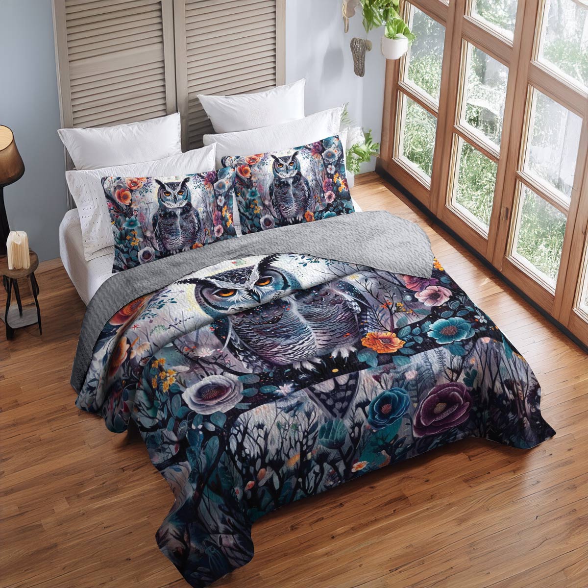 Shineful All Season Quilt 3-Piece Set Floral Owl