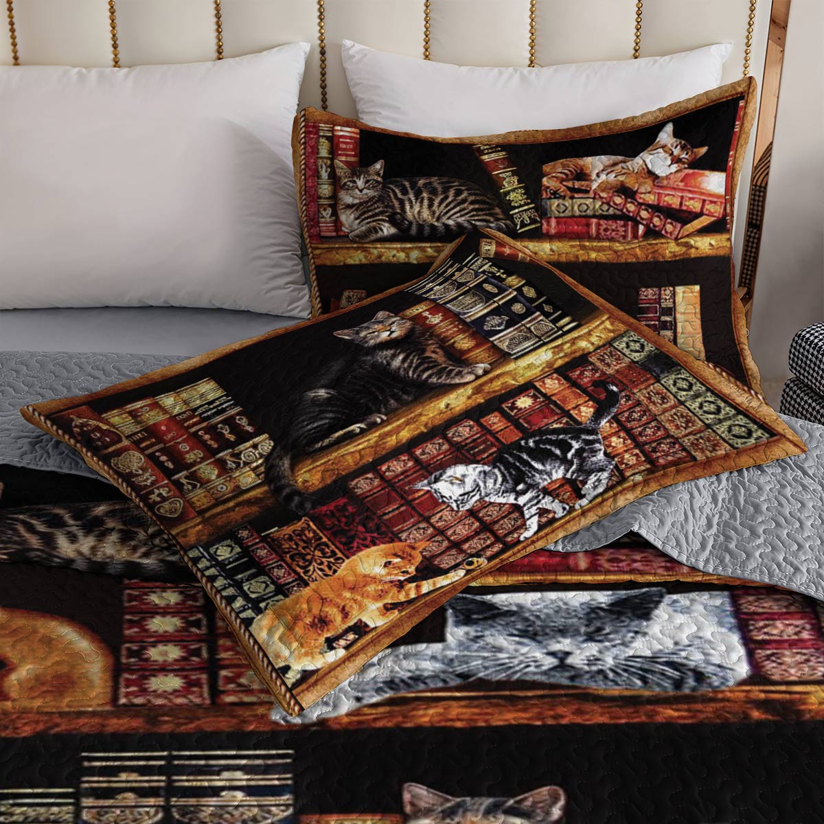 Shineful All Season Quilt 3-Piece Set Cat Library