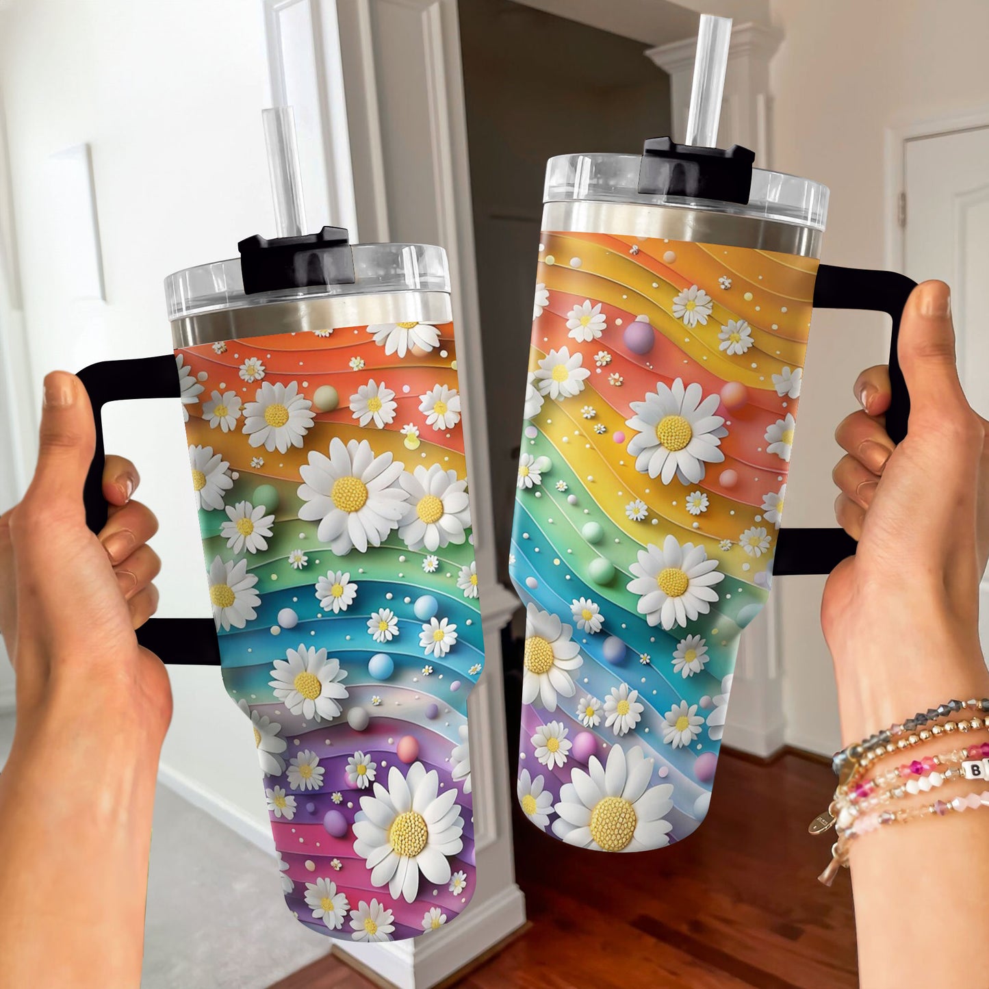 Shineful Glossy Tumbler Rainbow Daisies Ver2