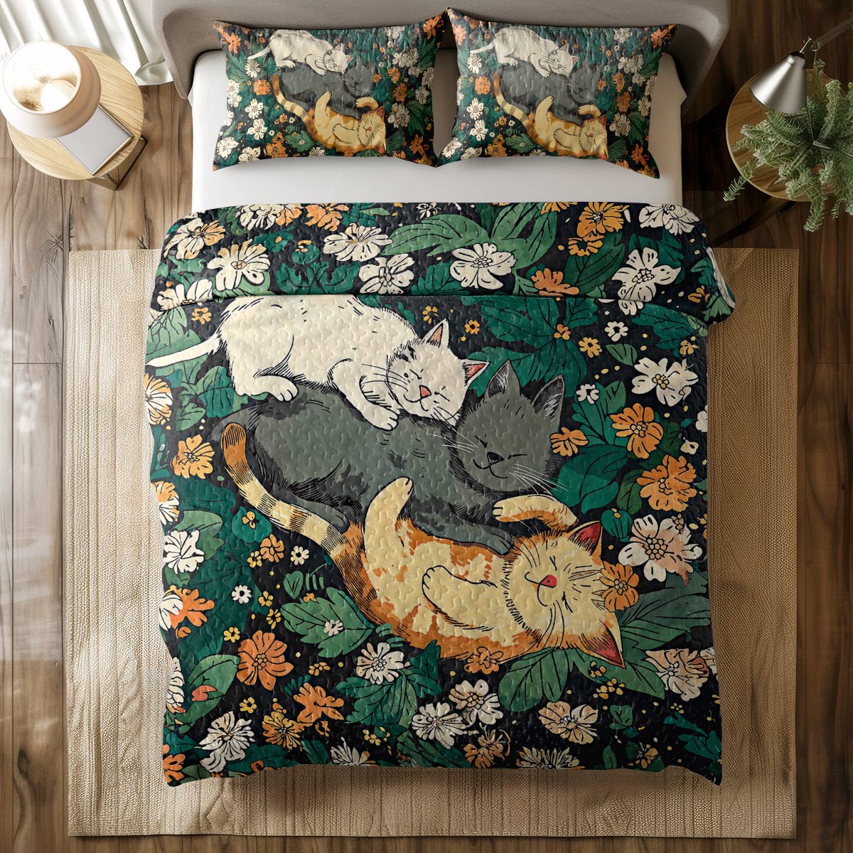 Shineful All Season Quilt 3-Piece Set Sleeping Cats