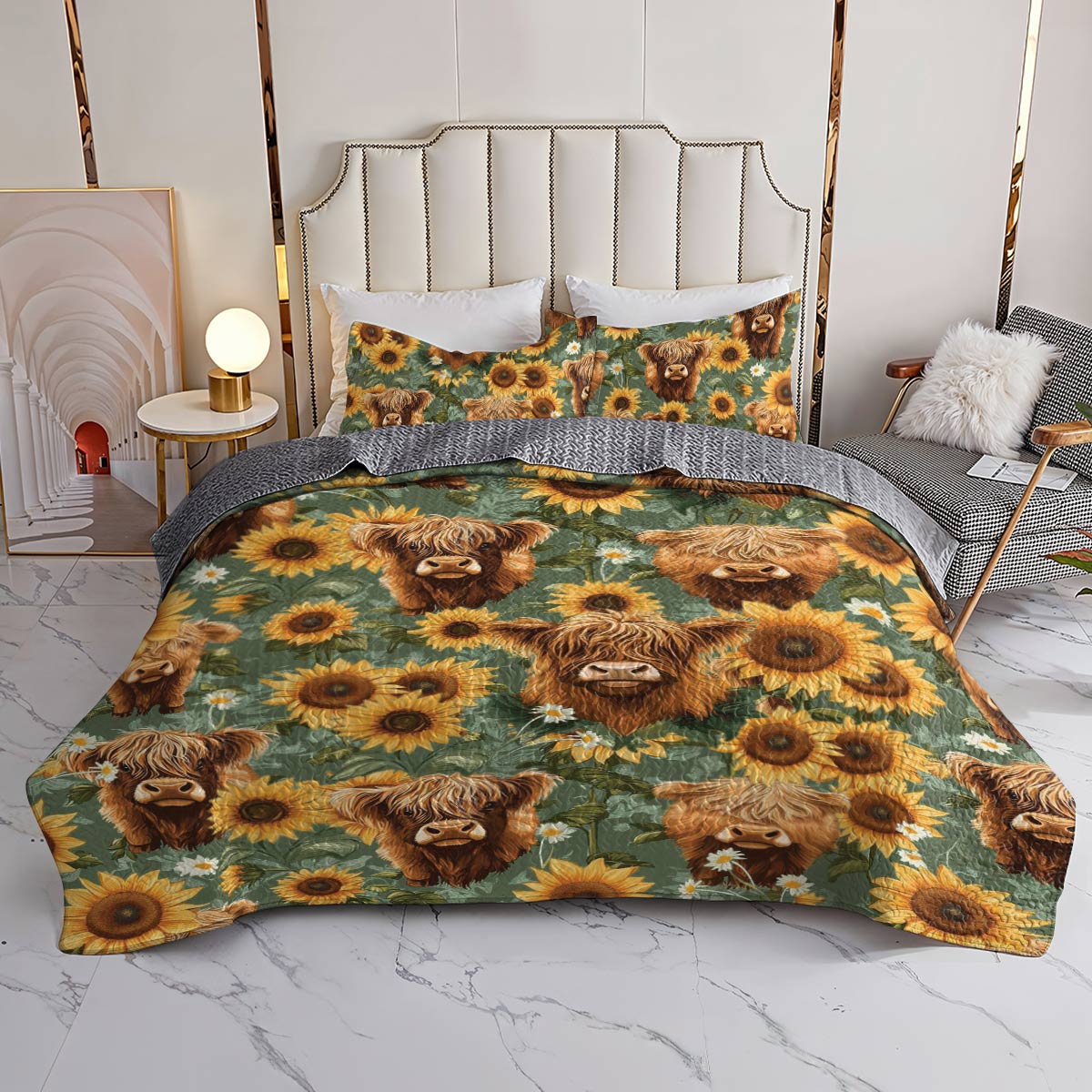 Shineful All Season Quilt 3-Piece Set Sunflower Cows