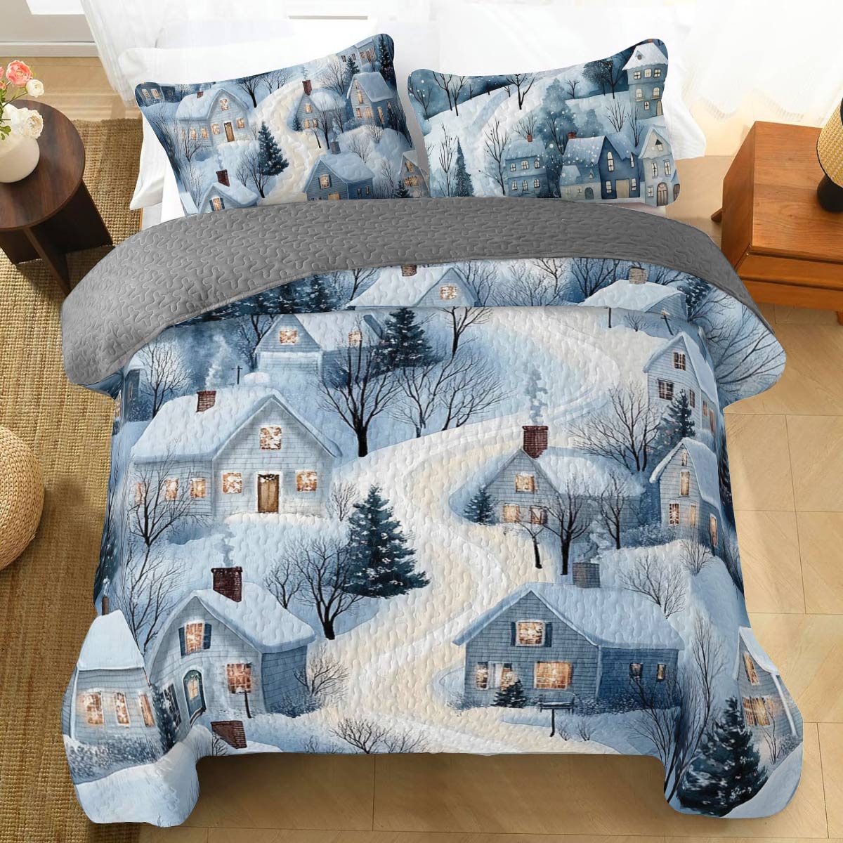 Shineful All Season Quilt 3-Piece Set Winter Village