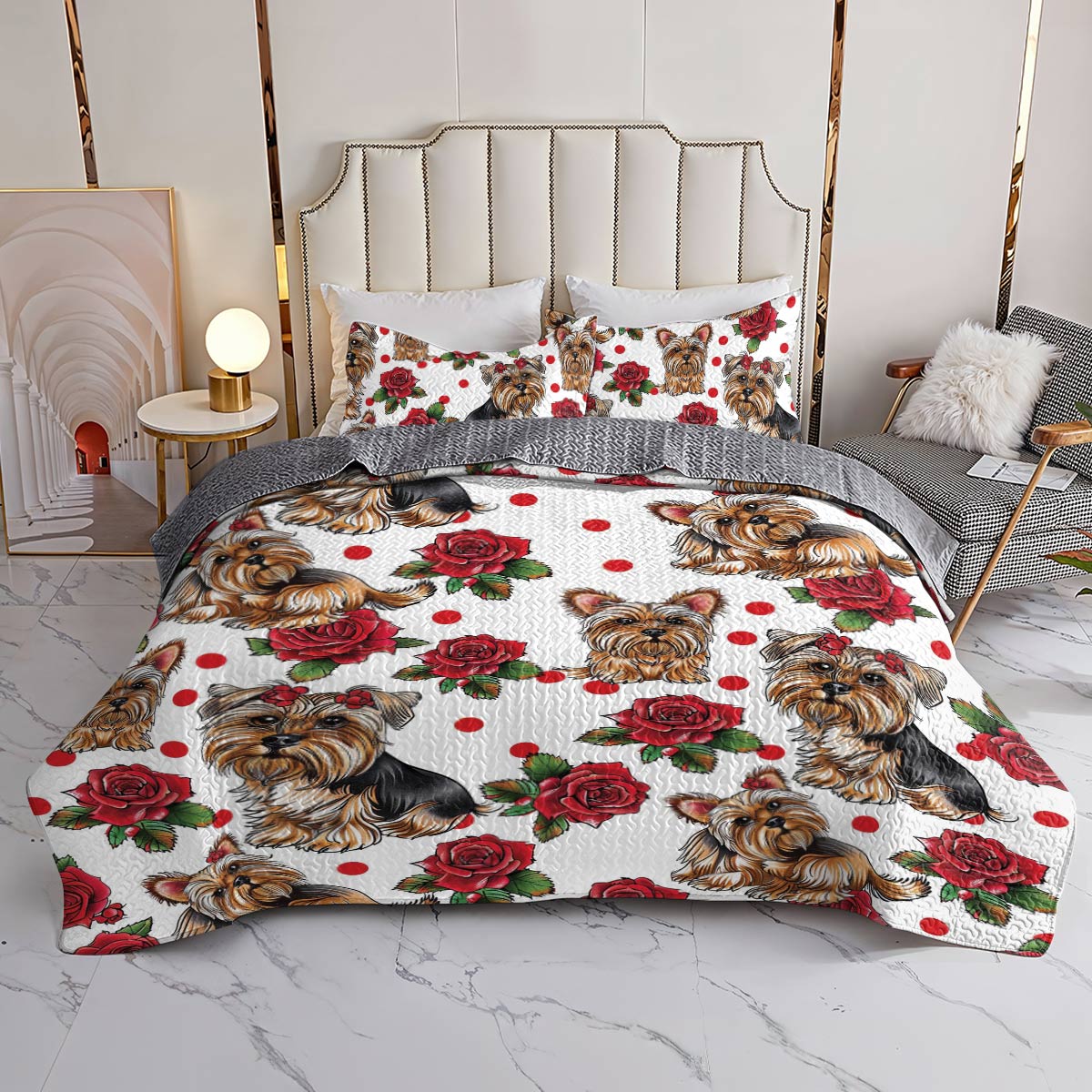 Shineful All Season Quilt 3-Piece Set Rose Yorkie