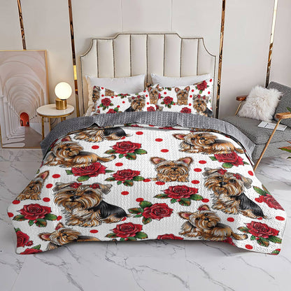 Shineful All Season Quilt 3-Piece Set Rose Yorkie