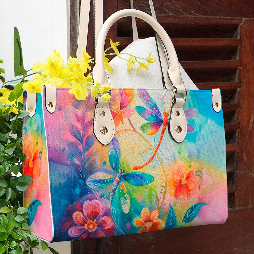 Shineful Leather Bag Colorful Dragonflies