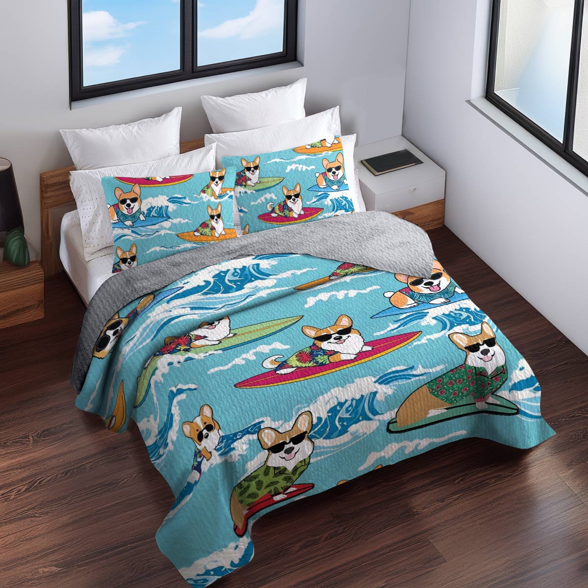 Shineful All Season Quilt 3-Piece Set Corgi Vacation