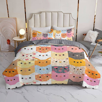 Shineful All Season Quilt 3-Piece Set Cat Blocks