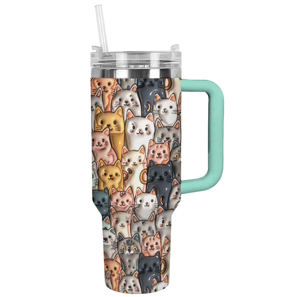 Cat 40 Oz Shineful™ Tumbler Adorable Cats Ver3 Lk8 Turquoise Blue 40Oz