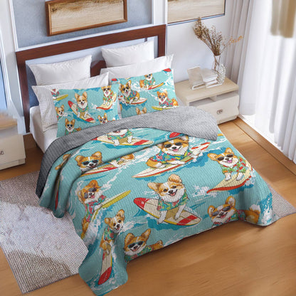 Shineful All Season Quilt 3-Piece Set Swimming Corgis