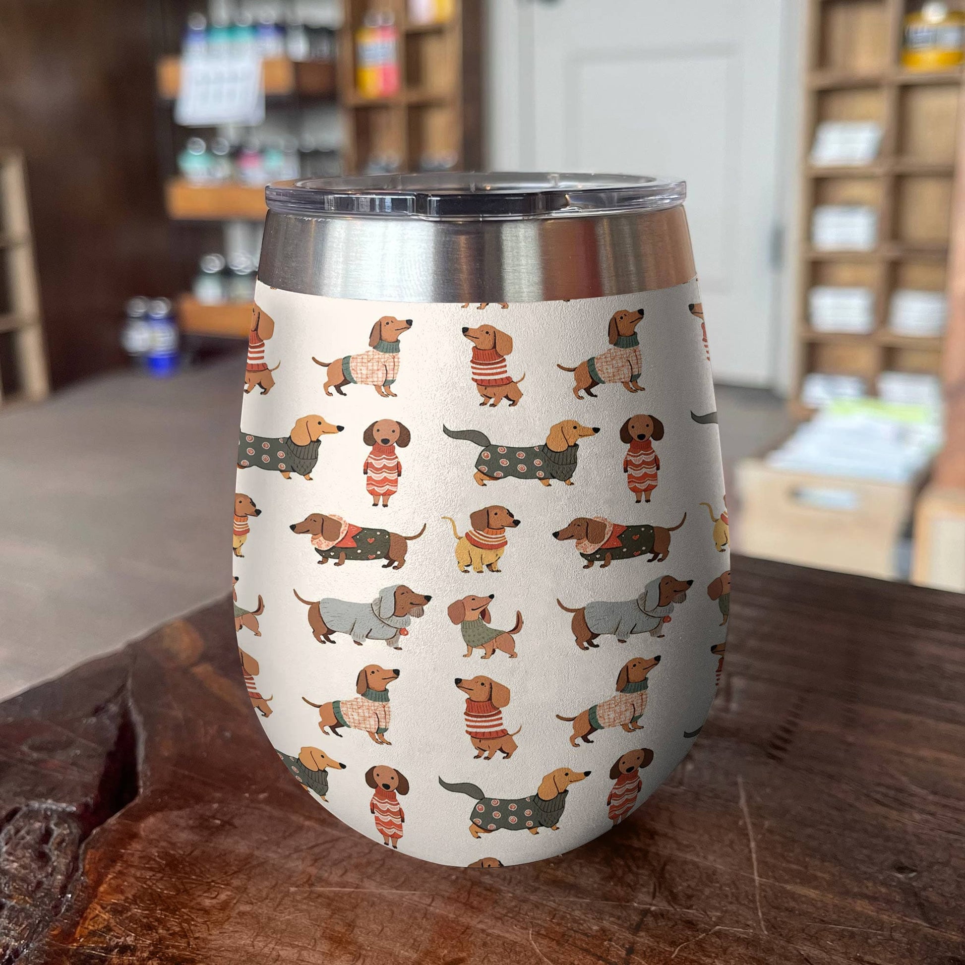 Dog 12 Oz Shineful™ Wine Tumbler Cute Dachshunds Lk8 12Oz