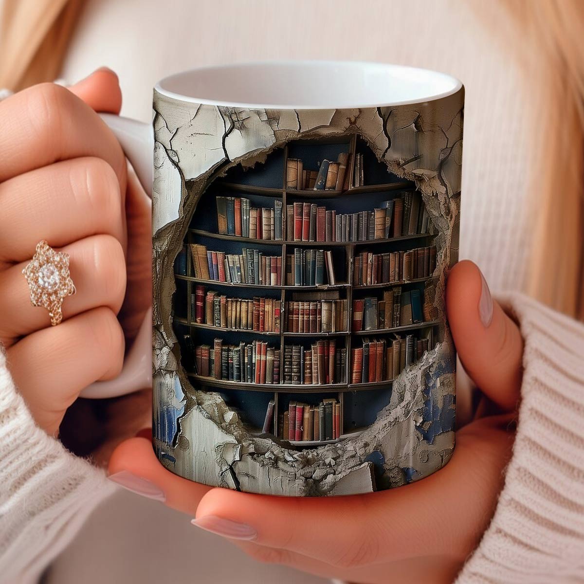 Tasse en céramique brillante Bibliothèque secrète