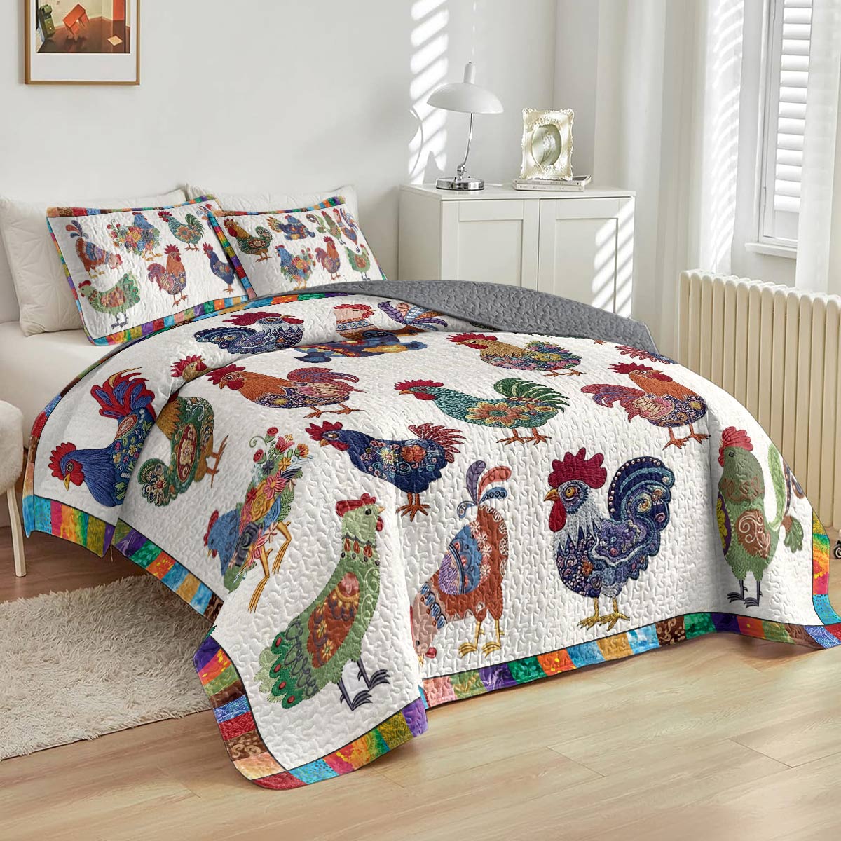 Shineful All Season Quilt 3-teiliges Set Bunte Hühner 