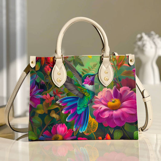 Sac en cuir brillant motif colibri floral