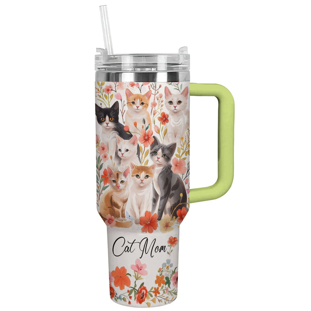 Cat 40 Oz Shineful™ Tumbler Floral Mom Lk8 Yellowgreen 40Oz