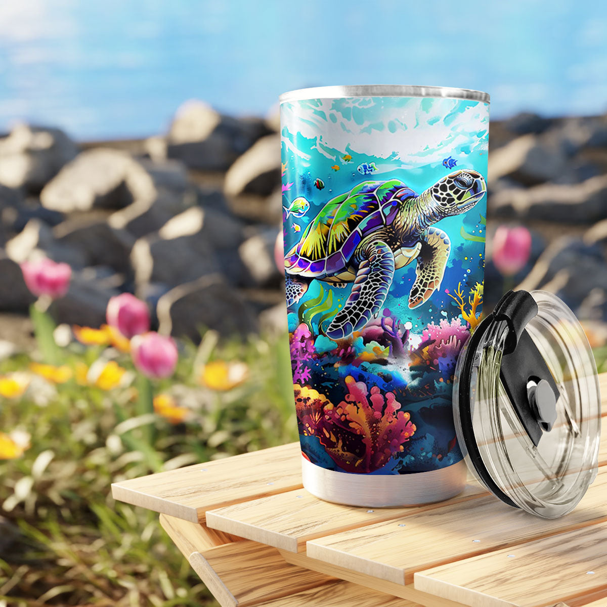 Shineful 20oz Tumbler Neon Sea Turtle