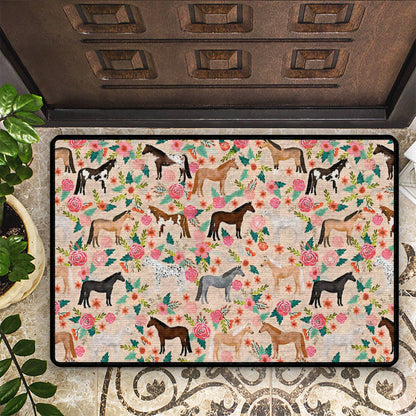 Shineful Ultra-Thin Non Skid Floor Mat, Kitchen Rugs Floral Horses Ver2