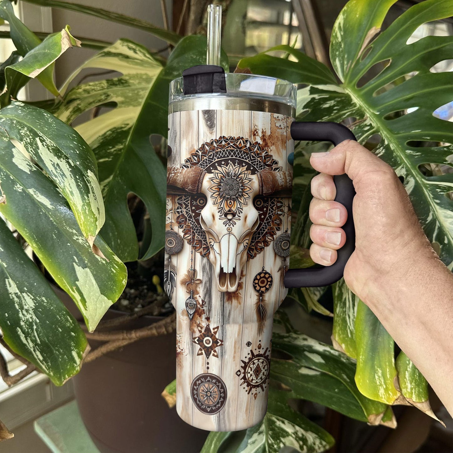 Shineful Tumbler Cow Boho Cow Skull Ver2