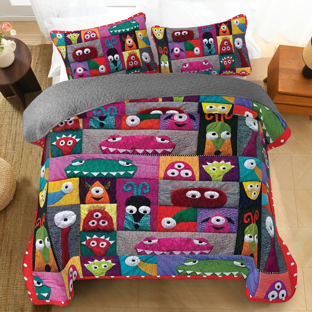 Shineful All Season Quilt 3-Piece Set Monster Fun