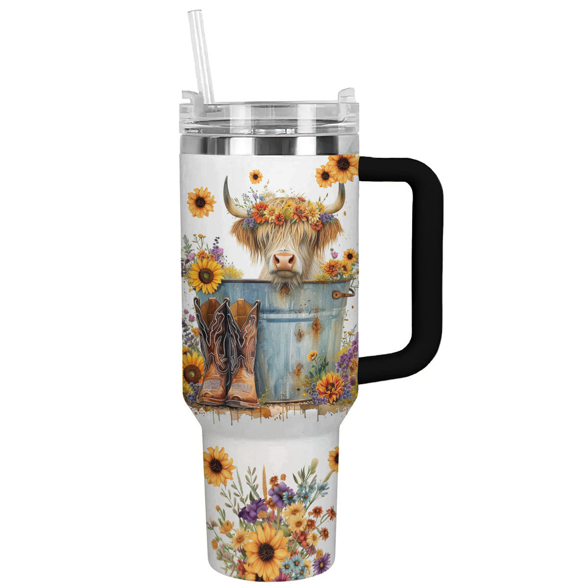 Cow 40 Oz Shineful™ Tumbler Floral Ver4 Lk8 Black 40Oz