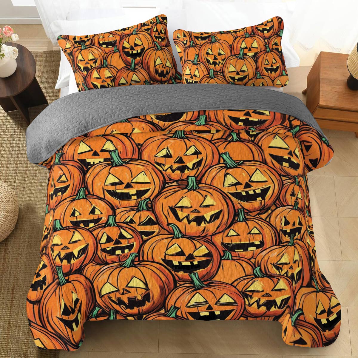 Shineful All Season Quilt 3-Piece Set Jack-o'-Lantern Nights