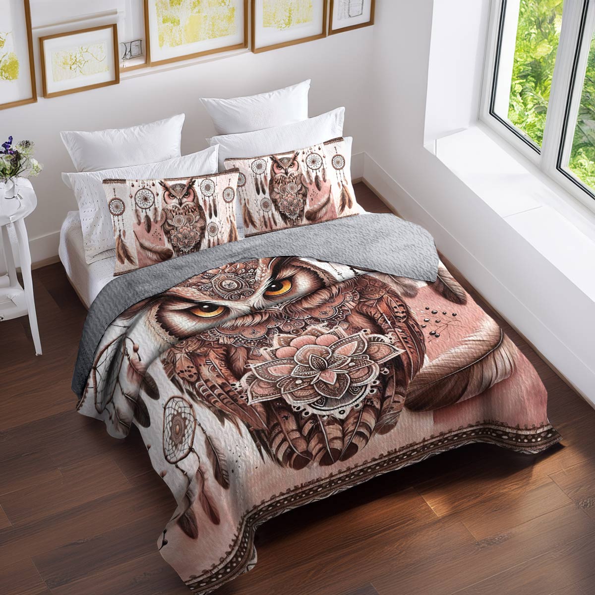 Shineful All Season Quilt 3-Piece Set Boho Owl