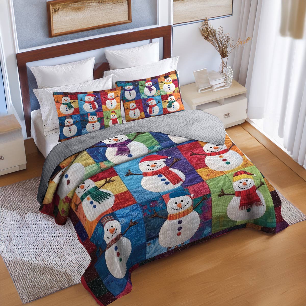 Shineful All Season Quilt 3-Piece Set Snowman Friends