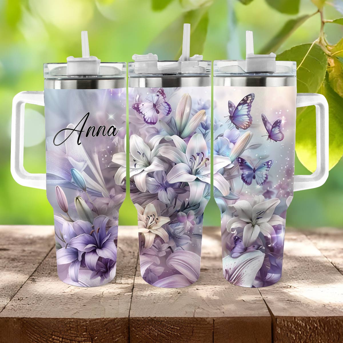 Shiny Tumbler Personalisierte Schmetterlinge in Lilie