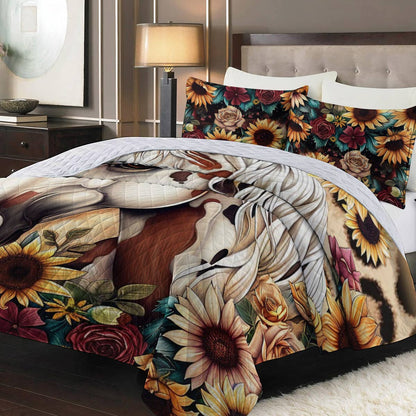 Shineful Quilt 3-Piece Set Floral Horse