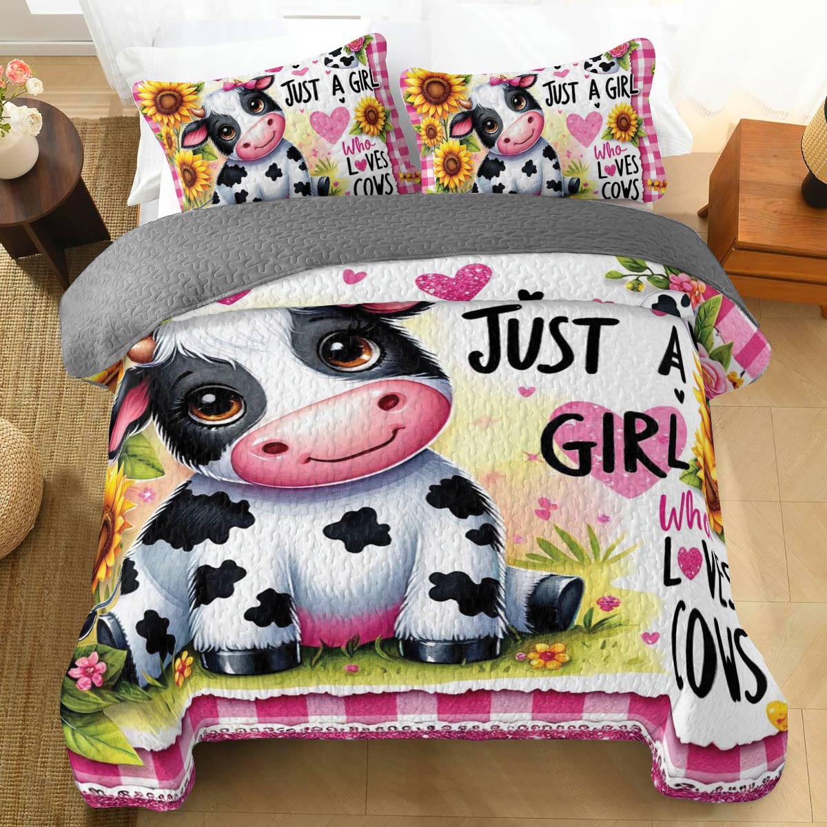 Shineful All Season Quilt 3-Piece Set For Cow Lovers