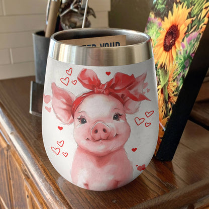 Pig 12 Oz Shineful™ Wine Tumbler Lovely Lk8 12Oz