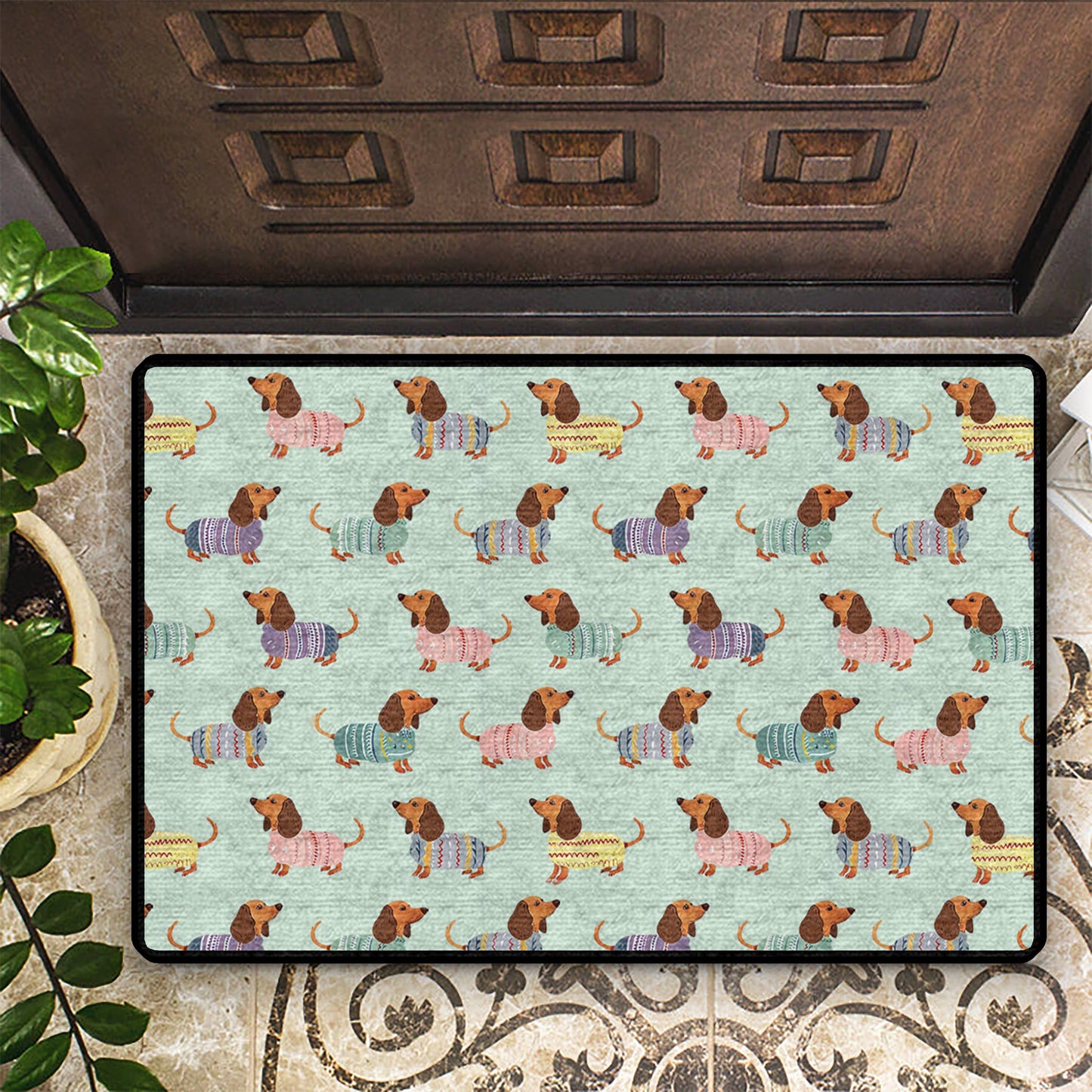 Shineful Ultra-Thin Non Skid Floor Mat, Kitchen Rugs Colorful Dachshunds