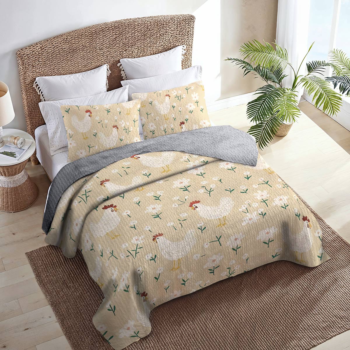 Shineful All Season Quilt 3-Piece Set For Chicken Lovers