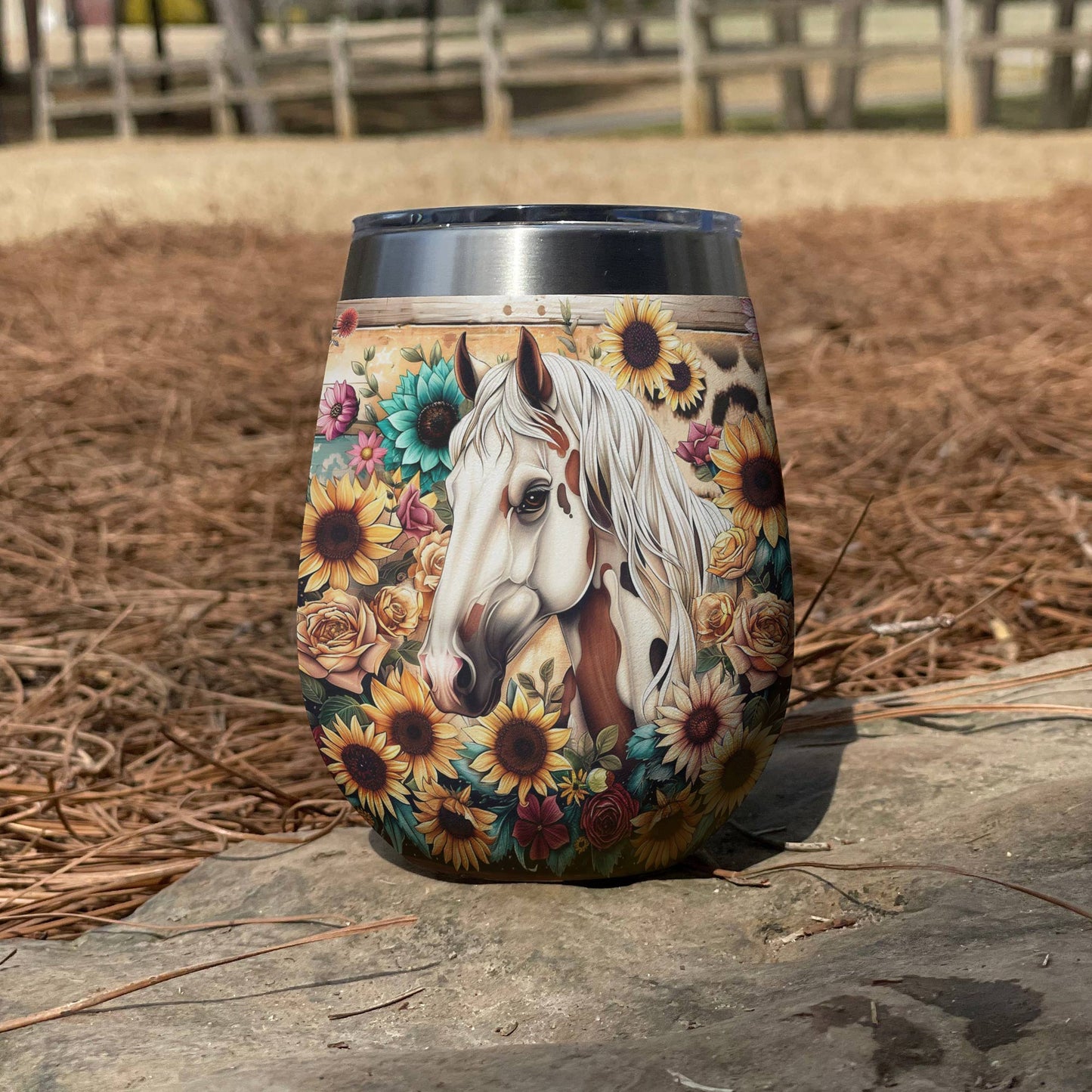 Shineful Wine Tumbler Floral Horse Ver2