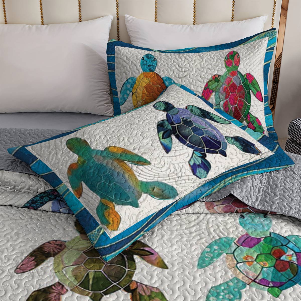 Shineful All Season Quilt 3-Piece Set Colorful Sea Turtles