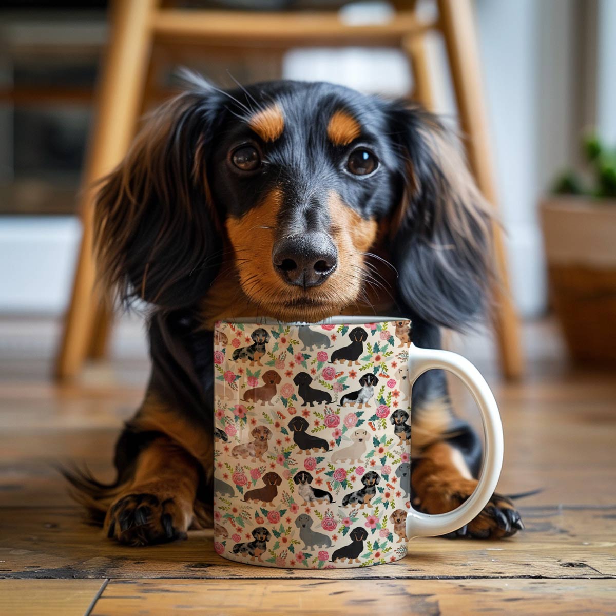 Shineful Ceramic Mug Floral Dachshunds