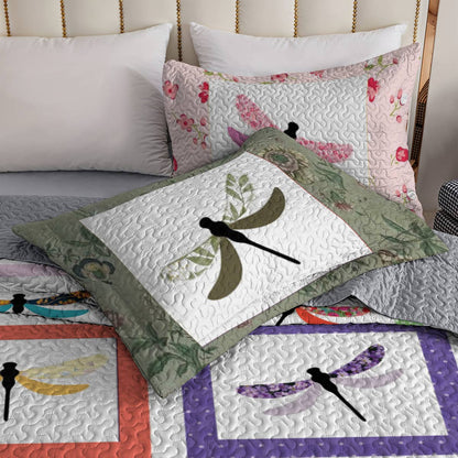 Shineful All Season Quilt 3-Piece Set Colorful Dragonflies