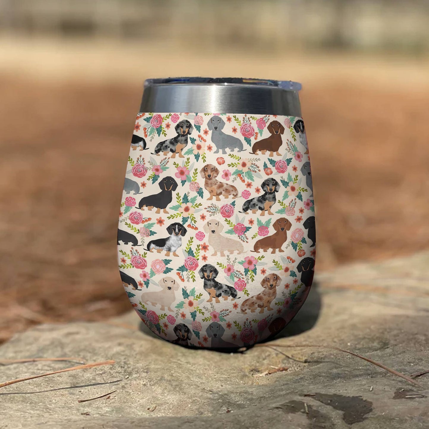 Shineful Wine Tumbler Floral Dachshunds