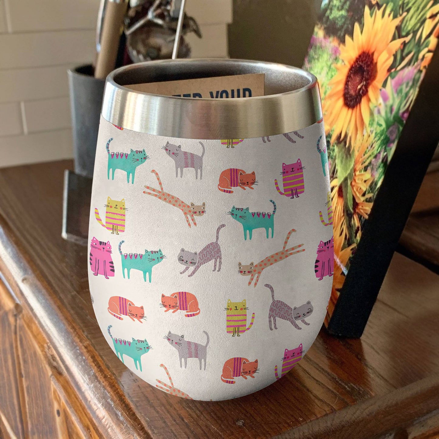 Shineful Wine Tumbler Colorful Cats