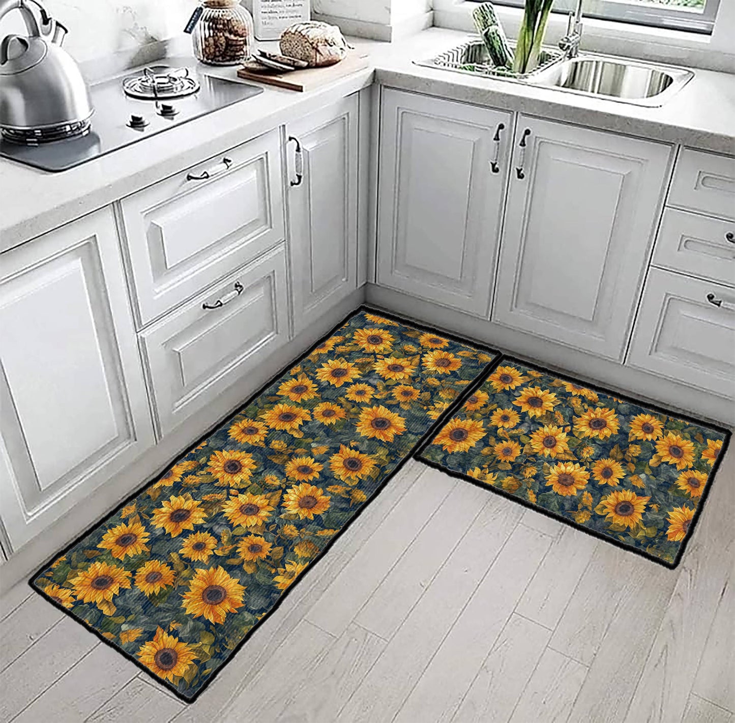 Shineful Ultra-Thin Non Skid Floor Mat, Kitchen Rugs Brilliant Sunflowers