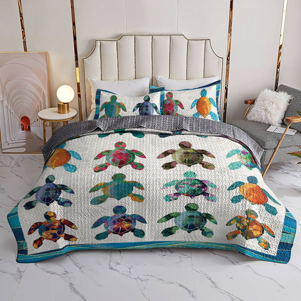 Shineful All Season Quilt 3-Piece Set Colorful Sea Turtles