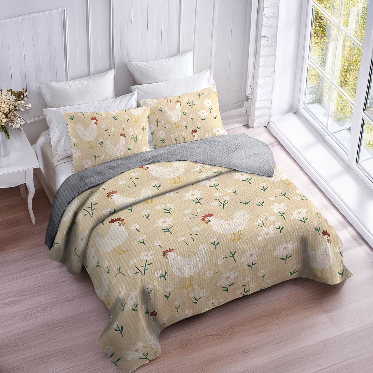 Shineful All Season Quilt 3-Piece Set For Chicken Lovers