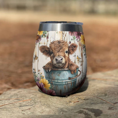 Shineful Wine Tumbler Floral Cow