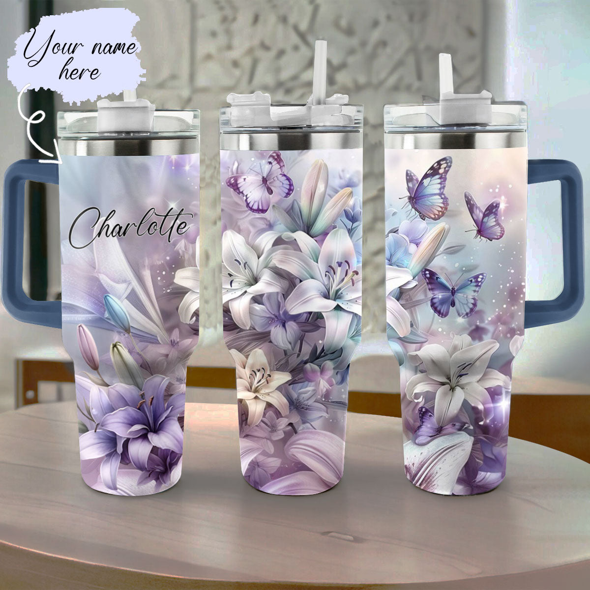 Shineful Tumbler Personalized Butterflies in Lily