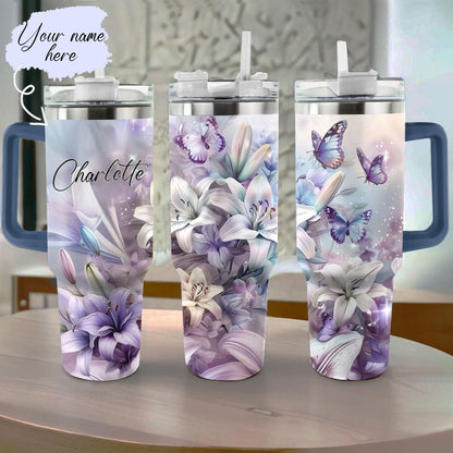 Shiny Tumbler Personalisierte Schmetterlinge in Lilie