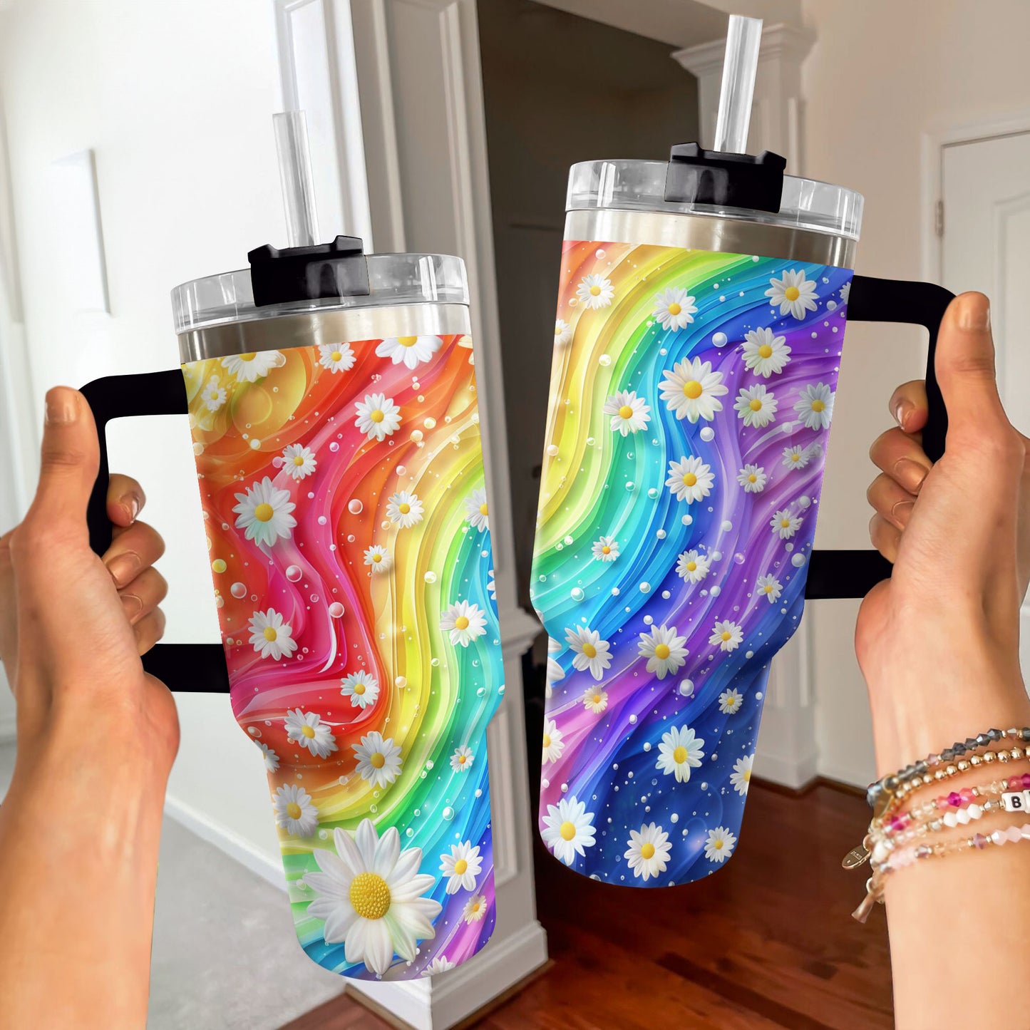 Shineful Glossy Tumbler Rainbow Daisies Ver3