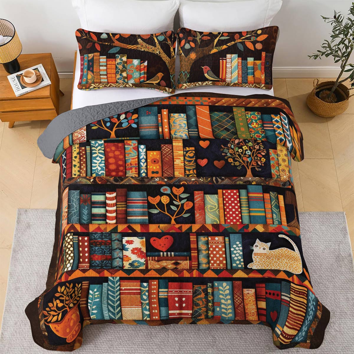 Shineful All Season Quilt 3-Piece Set Autumn Library