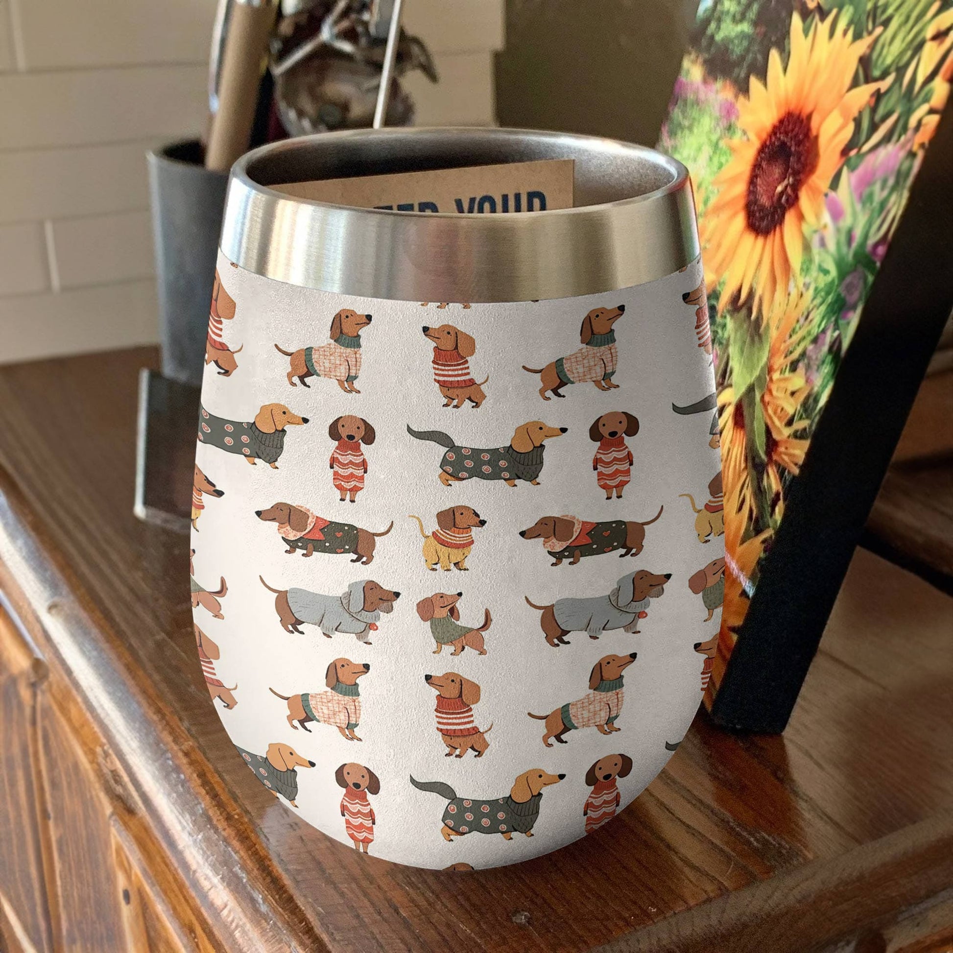 Dog 12 Oz Shineful™ Wine Tumbler Cute Dachshunds Lk8 12Oz