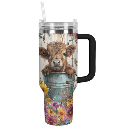 Cow 40 Oz Shineful™ Tumbler Floral Lk8 Black 40Oz