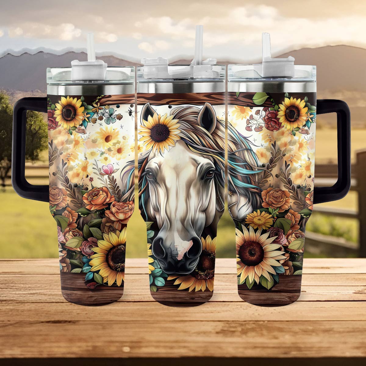 Shineful Tumbler Floral Horse Ver4